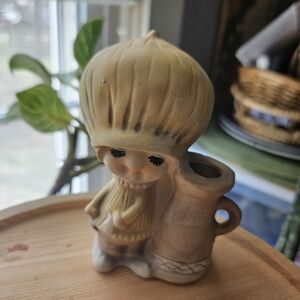 Vintage UCTCI Budvase Girl Mushroom Hat Japan Figurine